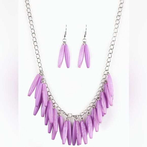 Long light purple bead on silver color chain * earrings included* - Picture 2 of 3